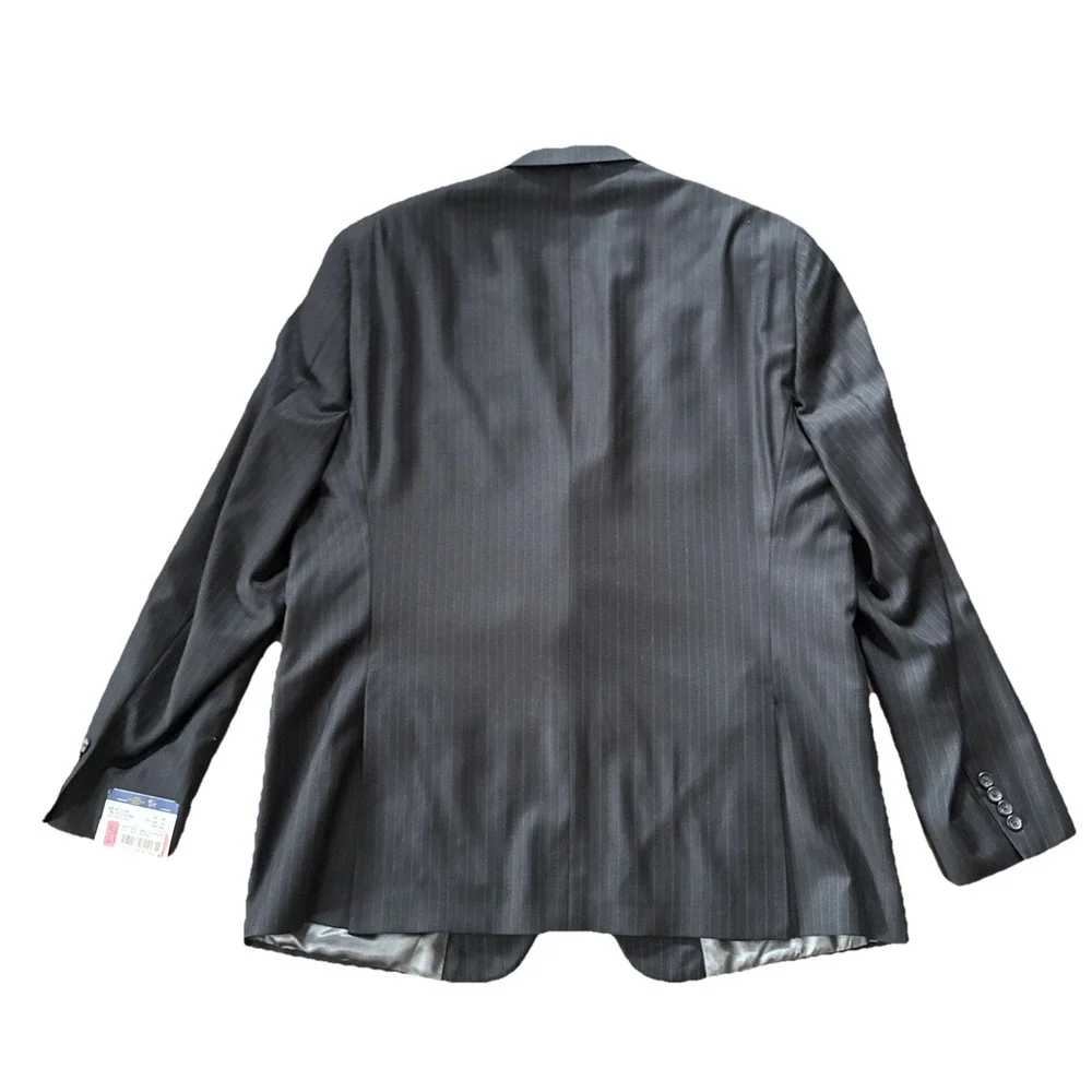 Hart Schaffner Marx Blazer Men 48L Charcoal Pinstripe 100% Worsted Wool USA NWT